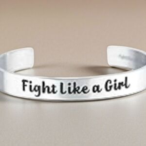 Fight Like A Girl Silver Inspirational Thick Cuff Bracelet